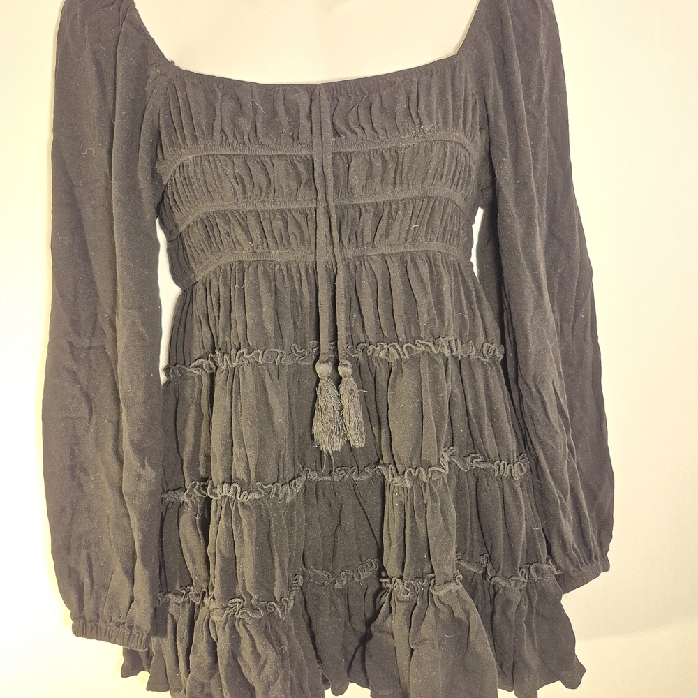 Chelsea & Violet Black Boho Peasant Mini Dress – Size M